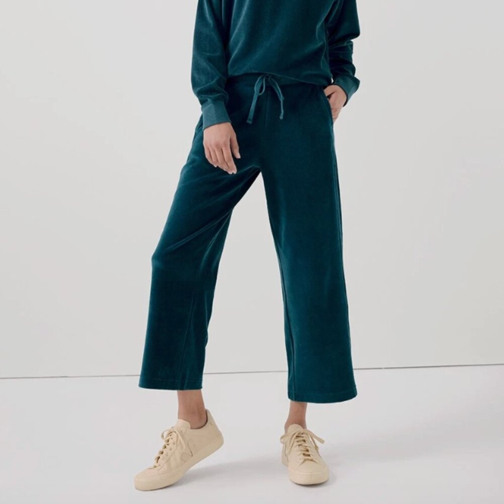 Pact Organic Velour Wide Leg Crop Pant Medium Celestial